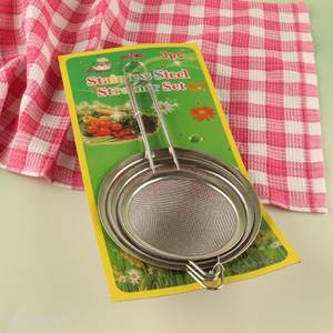 New Product 3 Pieces Stainless Steel Fine Mesh Strainers Sieves with Handle