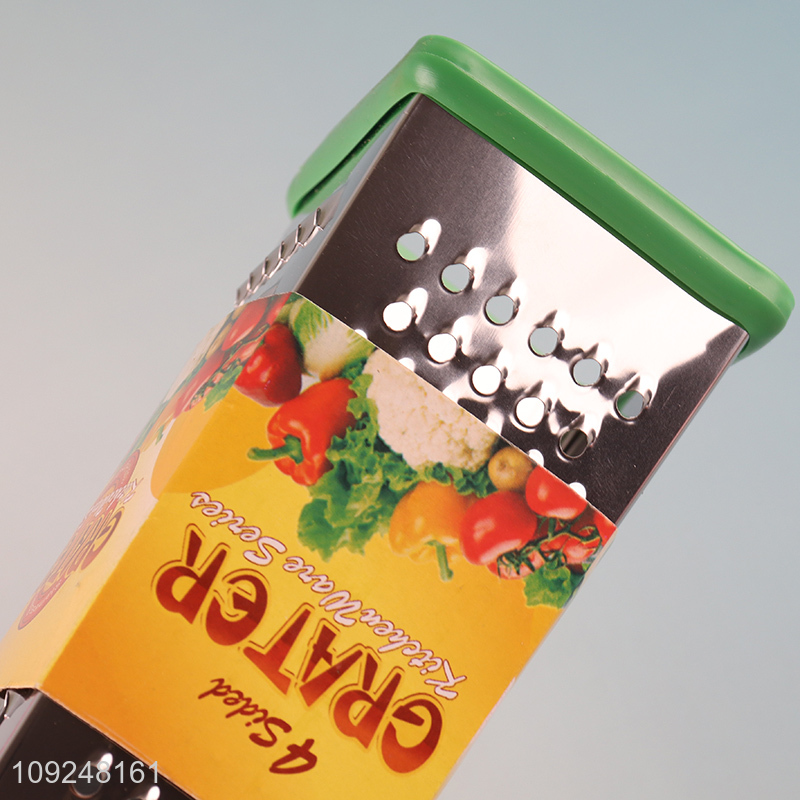 China Imports Cheese Grater Stainless Iron 4 Sides Cheese Box Grater with Handle