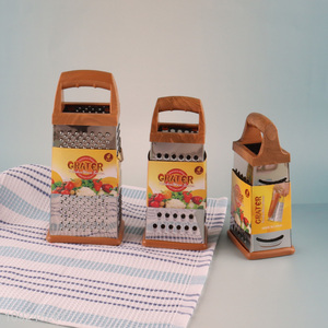 New Arrival Cheese Grater Stainless Iron 4 Sides Box Grater with Wood Grain Handle