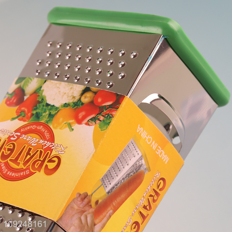 China Imports Cheese Grater Stainless Iron 4 Sides Cheese Box Grater with Handle