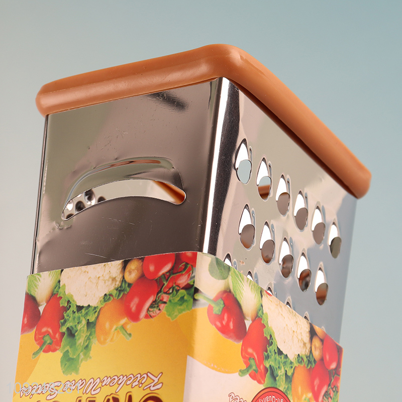New Arrival Cheese Grater Stainless Iron 4 Sides Box Grater with Wood Grain Handle