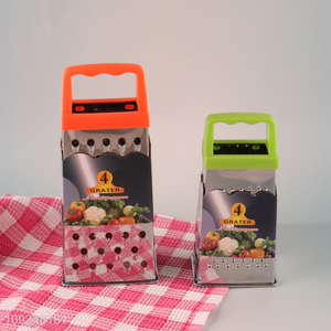 New Arrival Cheese Grater Stainless Iron 4 Sides Box Grater with Plastic Handle