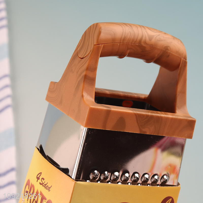 New Arrival Cheese Grater Stainless Iron 4 Sides Box Grater with Wood Grain Handle