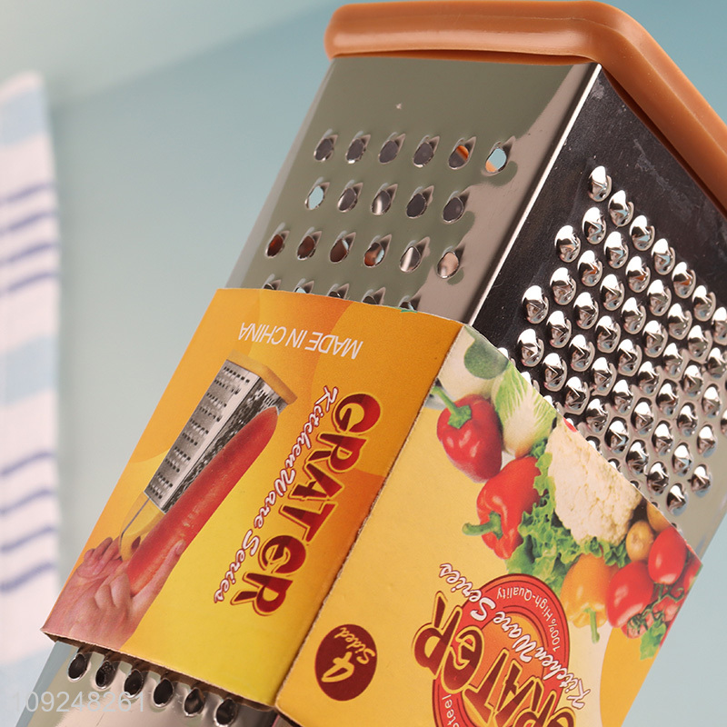 New Arrival Cheese Grater Stainless Iron 4 Sides Box Grater with Wood Grain Handle