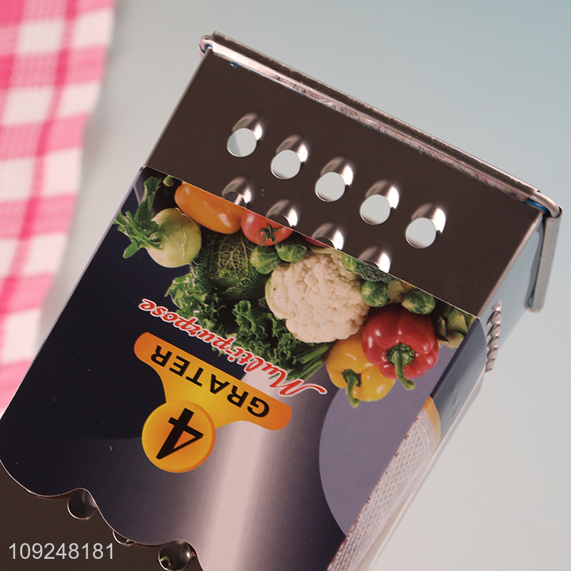 New Arrival Cheese Grater Stainless Iron 4 Sides Box Grater with Plastic Handle