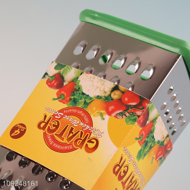 China Imports Cheese Grater Stainless Iron 4 Sides Cheese Box Grater with Handle