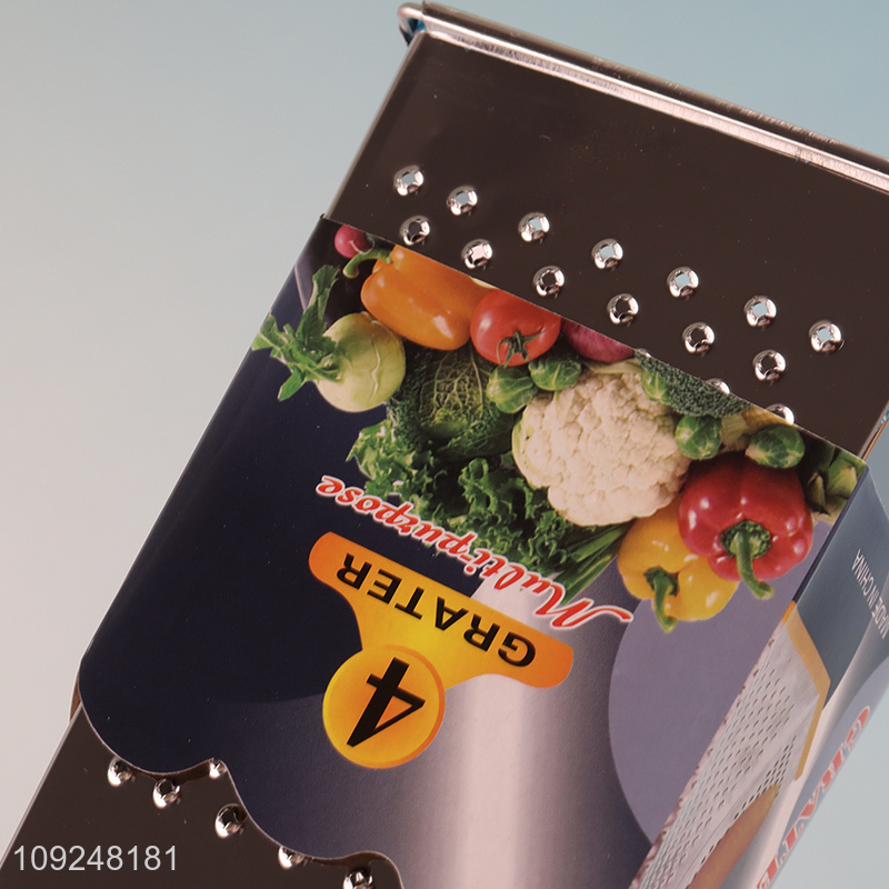 New Arrival Cheese Grater Stainless Iron 4 Sides Box Grater with Plastic Handle