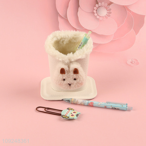China factory cartoon plush rabbit stationery storage pen holder for sale