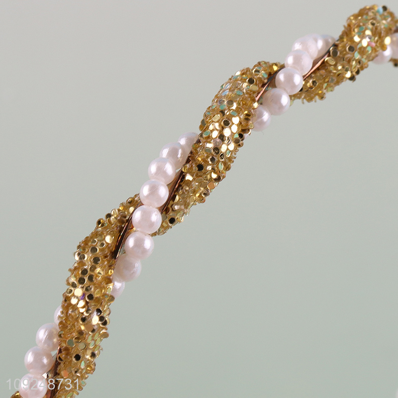 Wholesale Twist Braided Pearl Headband Non-Slip Elegant Headband for Women
