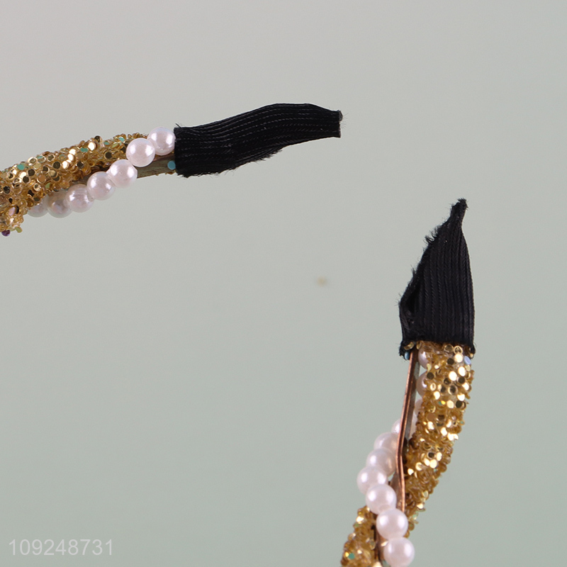 Wholesale Twist Braided Pearl Headband Non-Slip Elegant Headband for Women