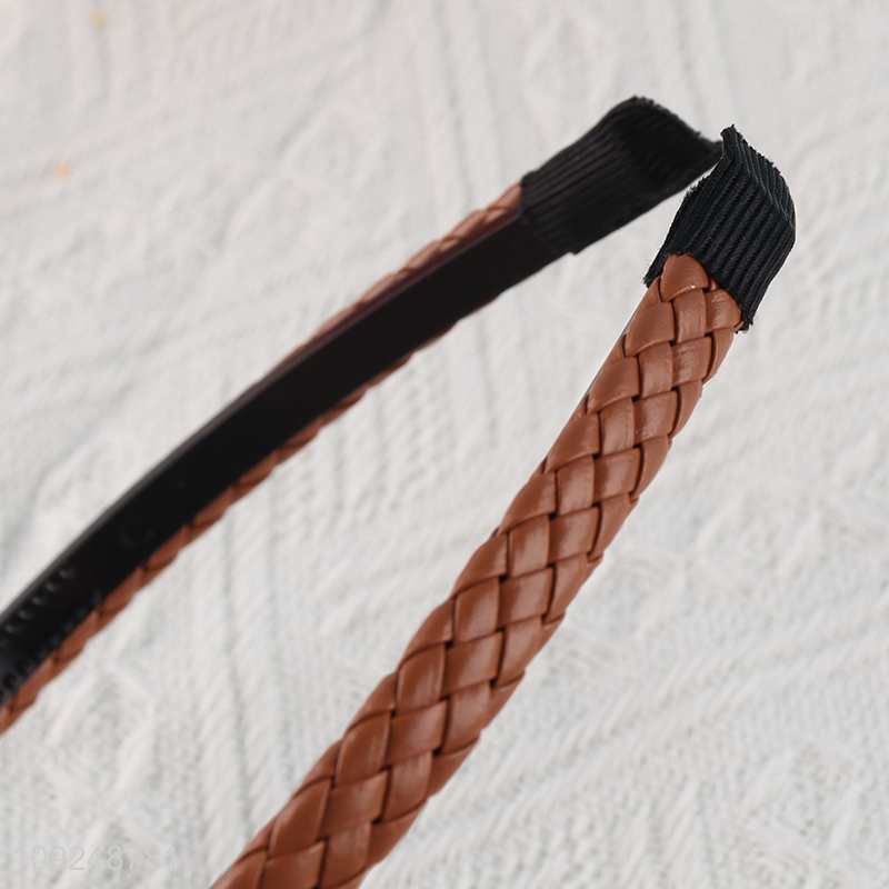 Good Quality PU Leather Headband Braided Hair Hoop Hairbands for Women