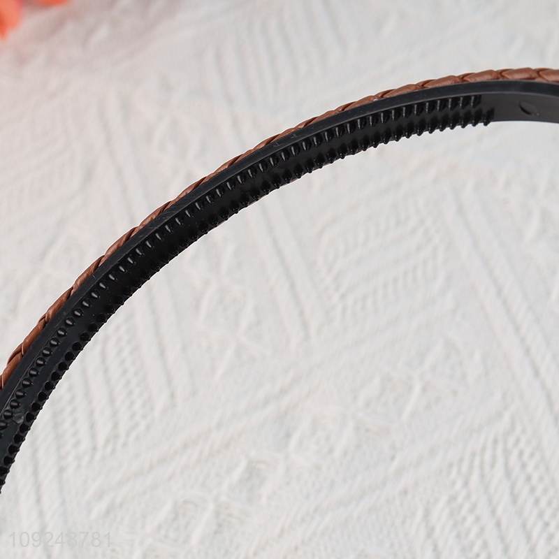 Good Quality PU Leather Headband Braided Hair Hoop Hairbands for Women