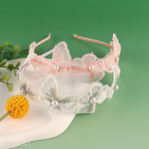 New Product Mesh Butterfly Pearl Headband Trendy Hairband Sweet Hair Hoop