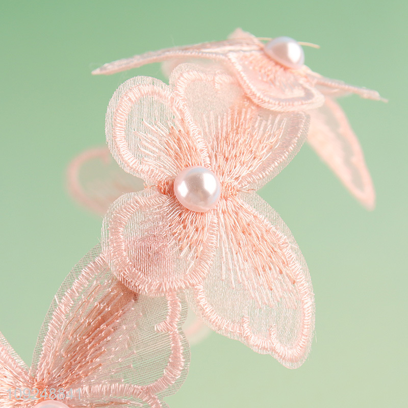 New Product Mesh Butterfly Pearl Headband Trendy Hairband Sweet Hair Hoop