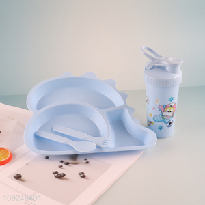 New Product Kids Plastic Dinnerware Set with Dinner Plate, Spoon, Fork & Water Bottle