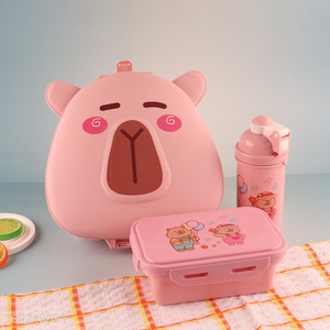 Hot Selling Portable Bpa Free Plastic Lunch Box and Water Bottle Set for Kids