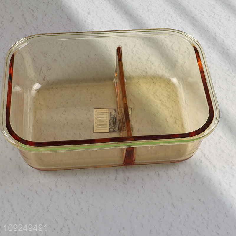 Low price rectangle glass food container preservation box lunch box with tableware