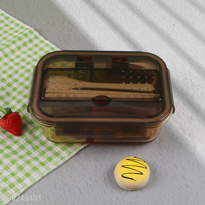 Low price rectangle glass food container preservation box lunch box with tableware