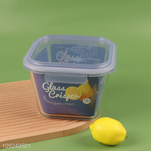 Good selling square 1.9L glass food container preservation box with lid