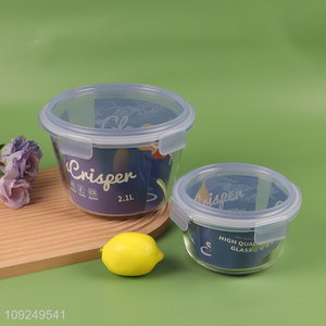 Hot items round sealed glass food container preservation box with lid