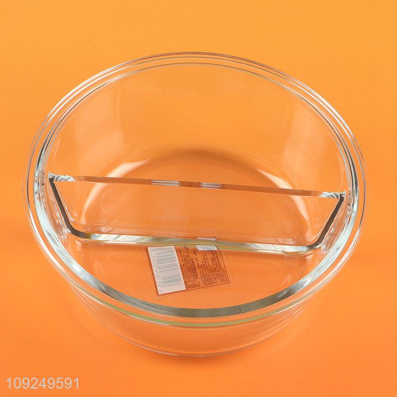 Good quality round clear 2compartment glass food container preservation box lunch box