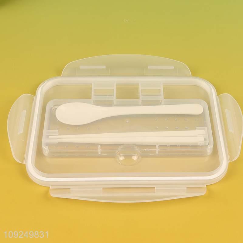 Best sale double-layer rectangle plastic lunch box with tableware set