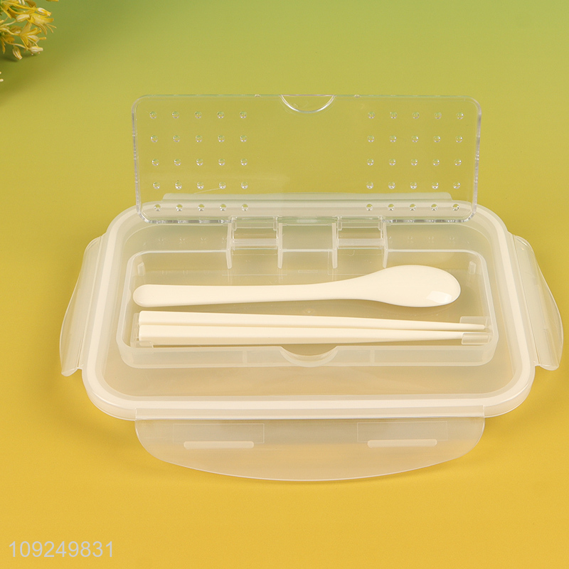 Best sale double-layer rectangle plastic lunch box with tableware set