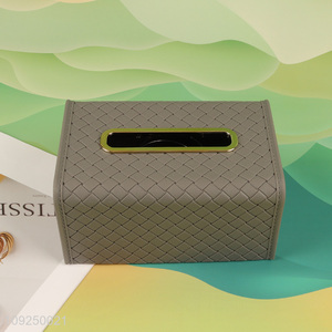 Hot products woven pattern leather tissue case holder tissue box