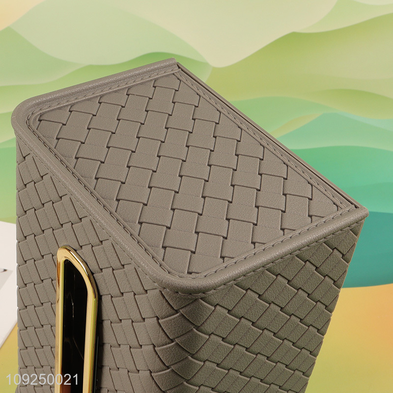 Hot products woven pattern leather tissue case holder tissue box