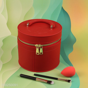Good selling round red portable cosmetic bag makeup bag with handle