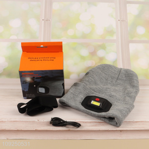 Good selling professional outdoor winter warm led headlights cotton cap with headlamp
