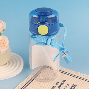 China Wholesale Kids Children Plastic Water Bottle with Shoulder Strap and Straw