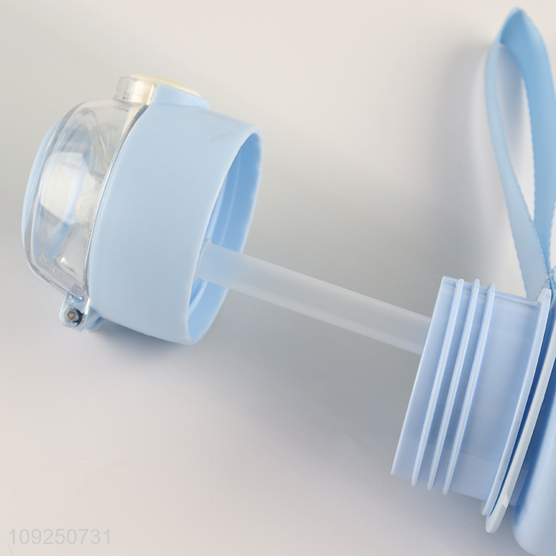 New Product Portable Leak Proof Plastic Water Bottle with Straw and Rope Handle