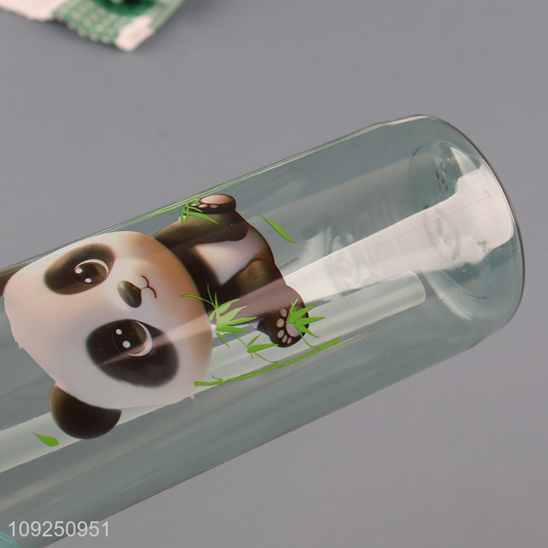 Wholesale Cartoon Panda Printed Plastic Water Bottle with Flip Top & Handle