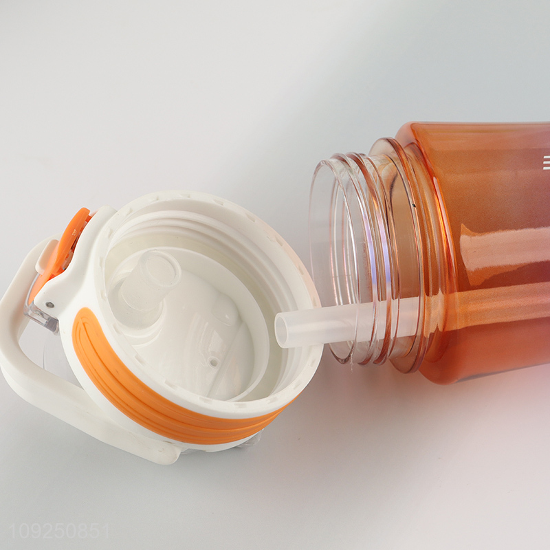 Factory Supply Plastic Water Bottle Plastic Sports Water Bottle with Handle & Straw