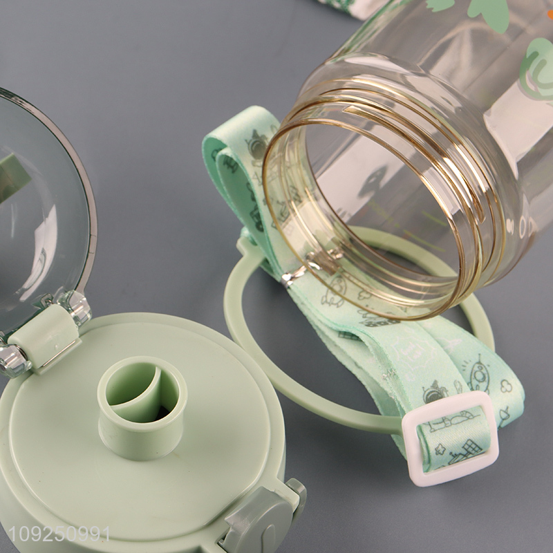 High Quality Plastic Water Bottle with Straw & Shoulder Strap for Kids Students