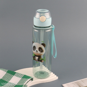 Wholesale Cartoon Panda Printed Plastic Water Bottle with Flip Top & Handle
