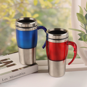 Factory Supply Stainless Steel Insulated Travel Mug with Colroful Plastic Handle