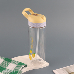 Hot Selling Portable Leak Proof Plastic Water Bottle with Flip Straw & Handle