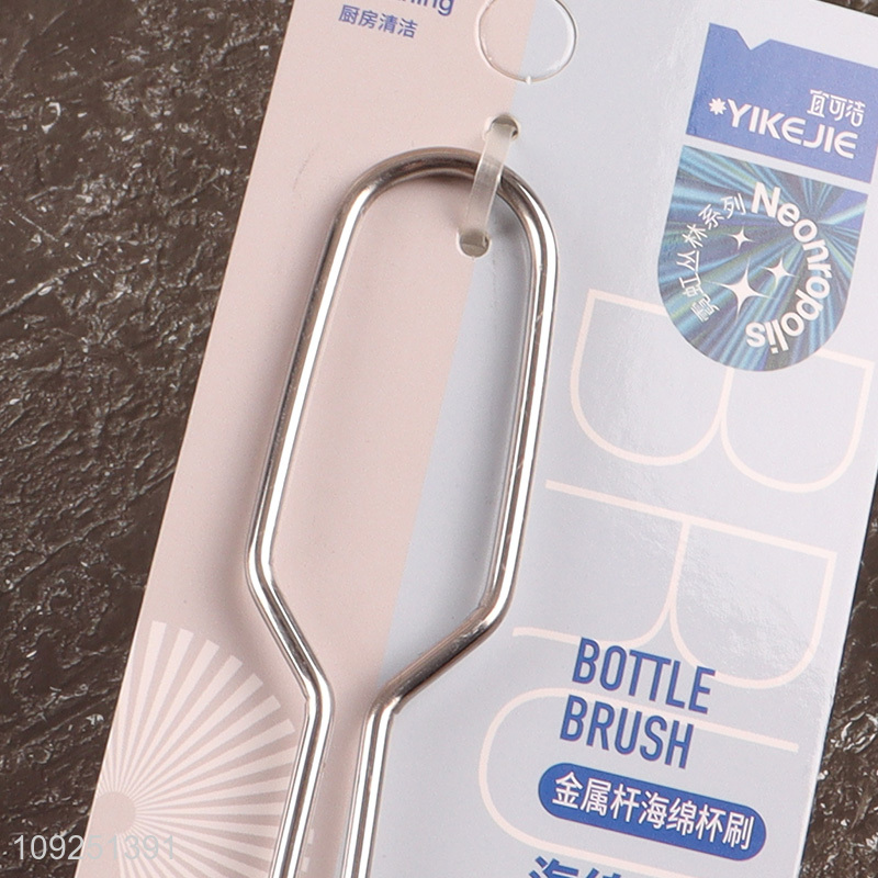 Top quality home kitchen sponge cup brush bottle brush with metal handle