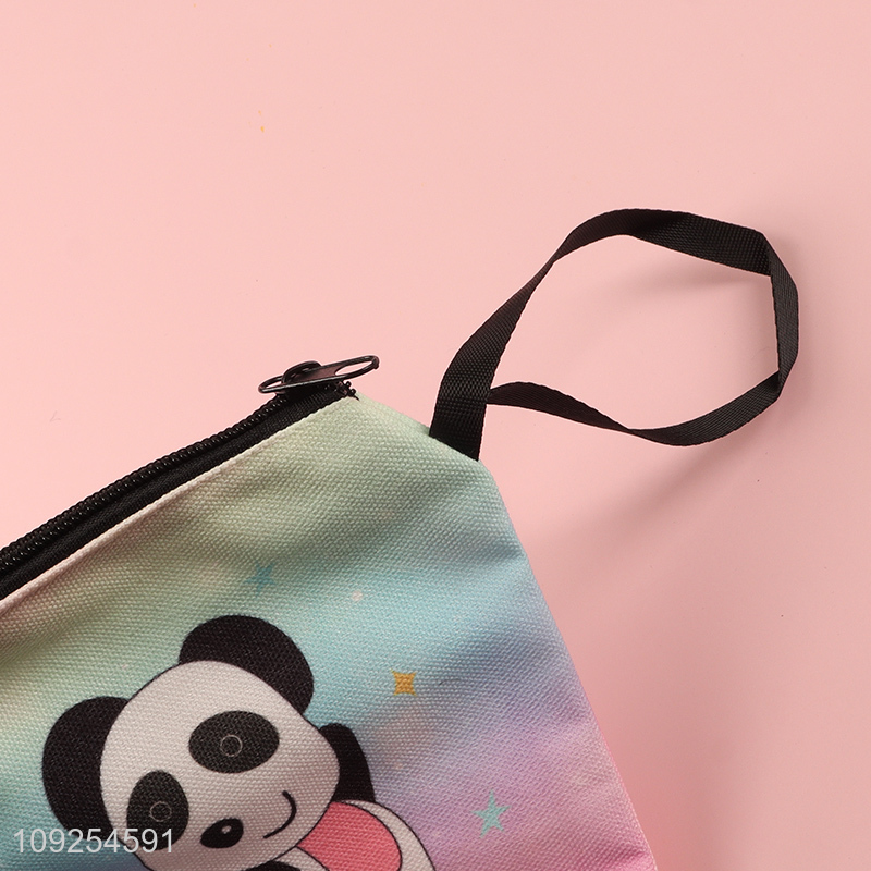 Hot selling cartoon panda school students stationery pencil bag with zipper