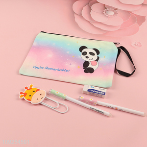 Hot selling cartoon panda school students stationery pencil bag with zipper