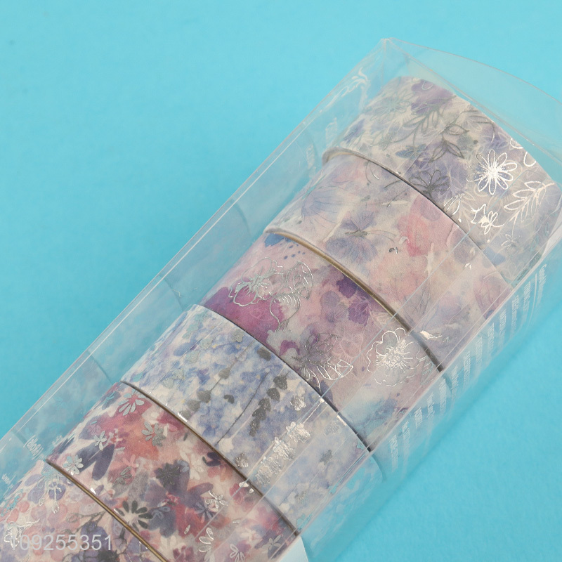 Factory Supply 6 Rolls Floral Washi Tape Set Foil Masking Tapes Set for DIY Scrapbooking