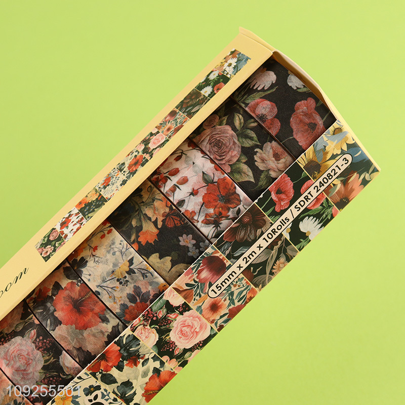 New Product 10 Rolls Flowers Washi Tape Set Decorative Washi Tapes for DIY Journaling