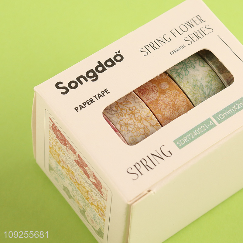 New Product 5 Rolls Spring Flowers Washi Tape Set Floral Masking Tapes Set for Arts