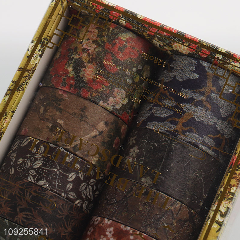 Factory Supply 12 Rolls Landscape Washi Tape Set Decorative Washi Tapes for Scrapbook Journals