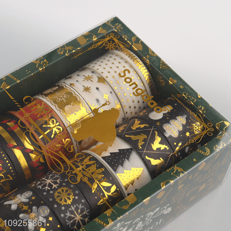 New Arrival 17 Rolls Christmas Washi Tape Set Gold Foil Holiday Tapes Masking Tape Set