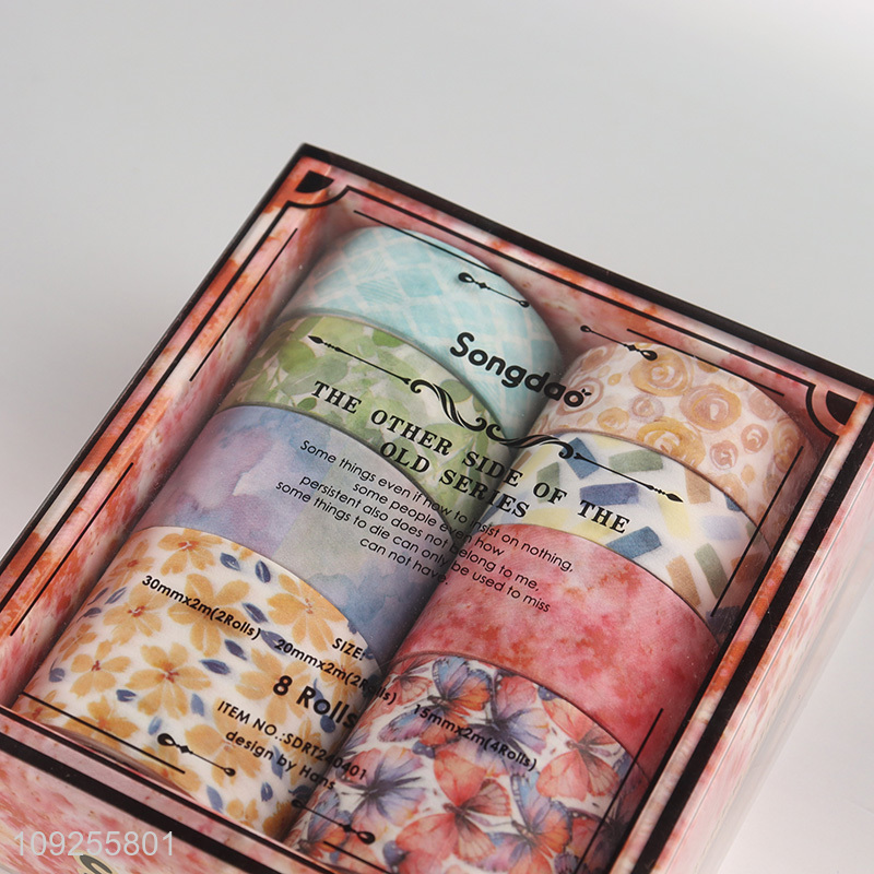 High Quality 8 Rolls Vintage Washi Tape Set Decorative Masking Tapes for DIY Journaling