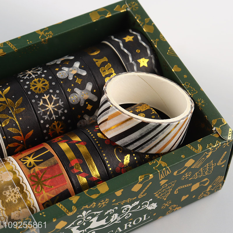 New Arrival 17 Rolls Christmas Washi Tape Set Gold Foil Holiday Tapes Masking Tape Set
