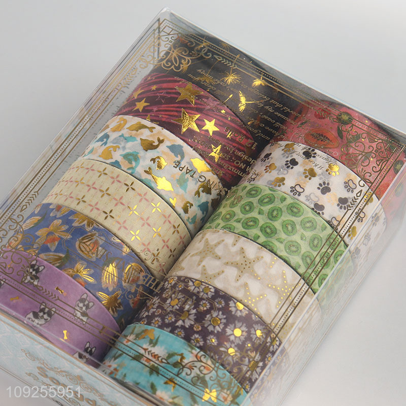New Arrival 12 Rolls Foil Washi Tape Set Decorative Masking Tapes for DIY Scrapbooking